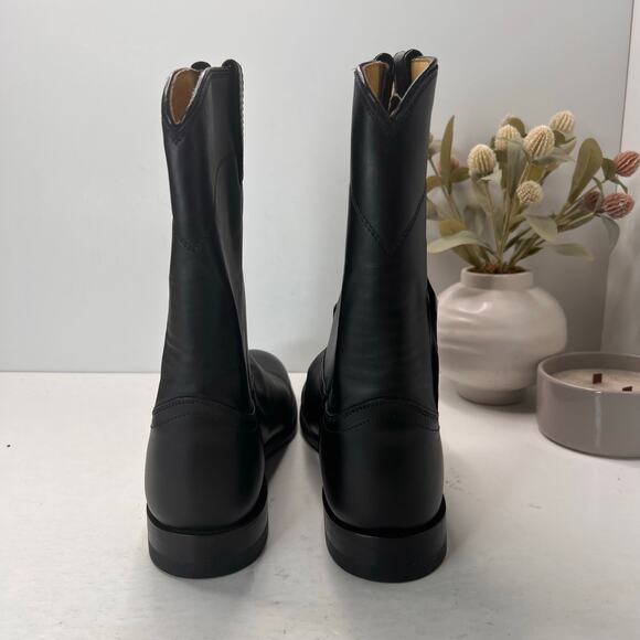 Justin Classic Roper Western Cowboy Leather Boots Black Men's 12E - Picture 4 of 9